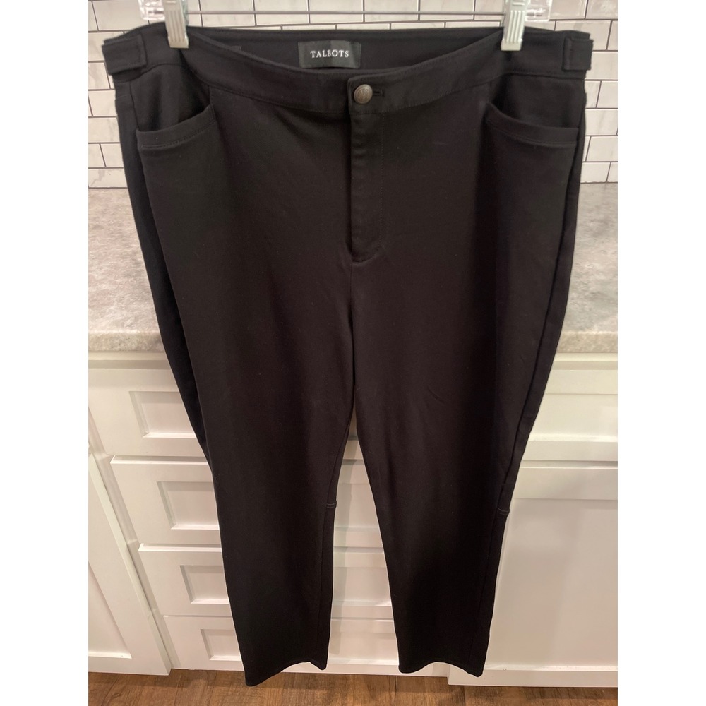 Talbots Lexington Pant Womens 14 Black Straight Leg Stretch Classic Trousers